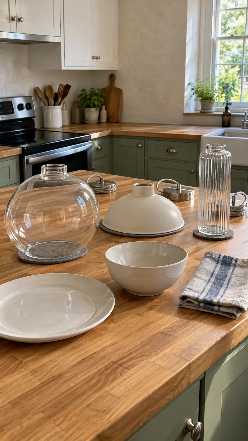 Glass globe metal dome and narrow pendant shades compared at full scale