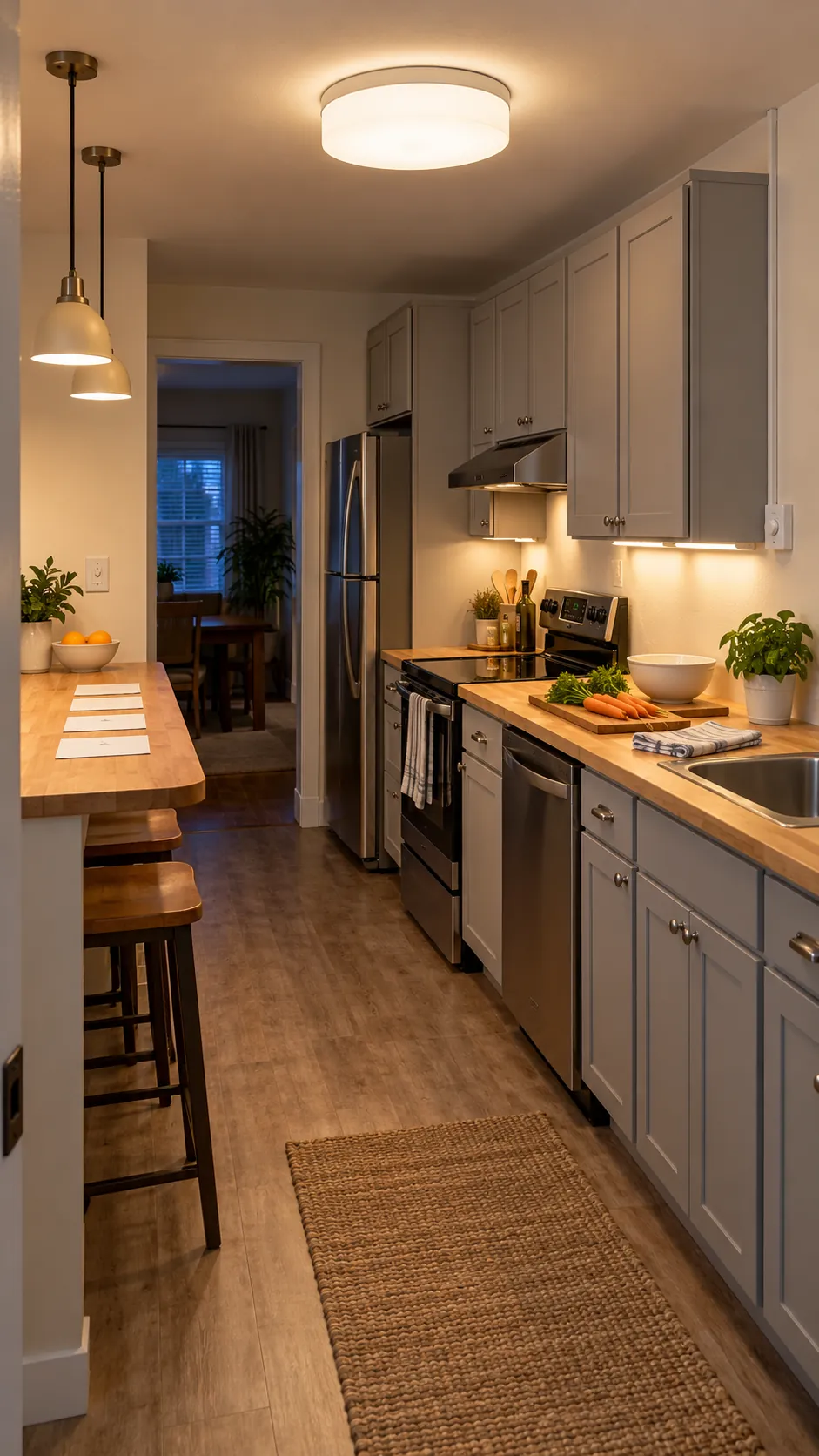 Finished kitchen with affordable ceiling and under cabinet lighting upgrades