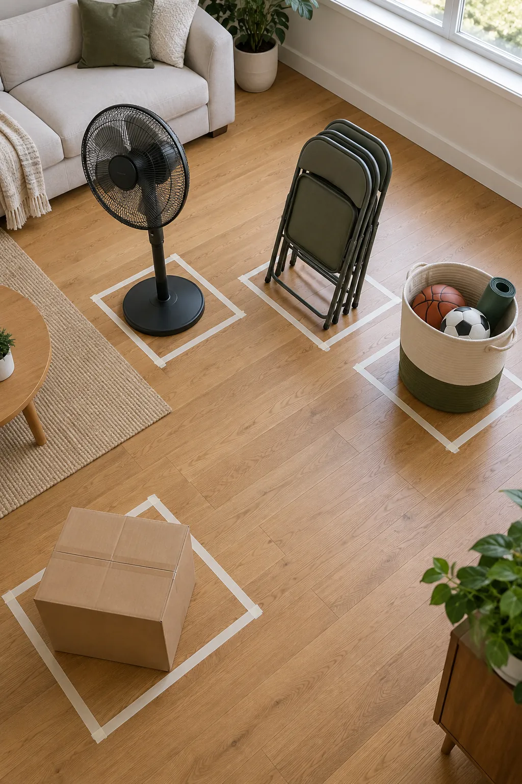 Measured apartment storage zone used to audit bulky household items