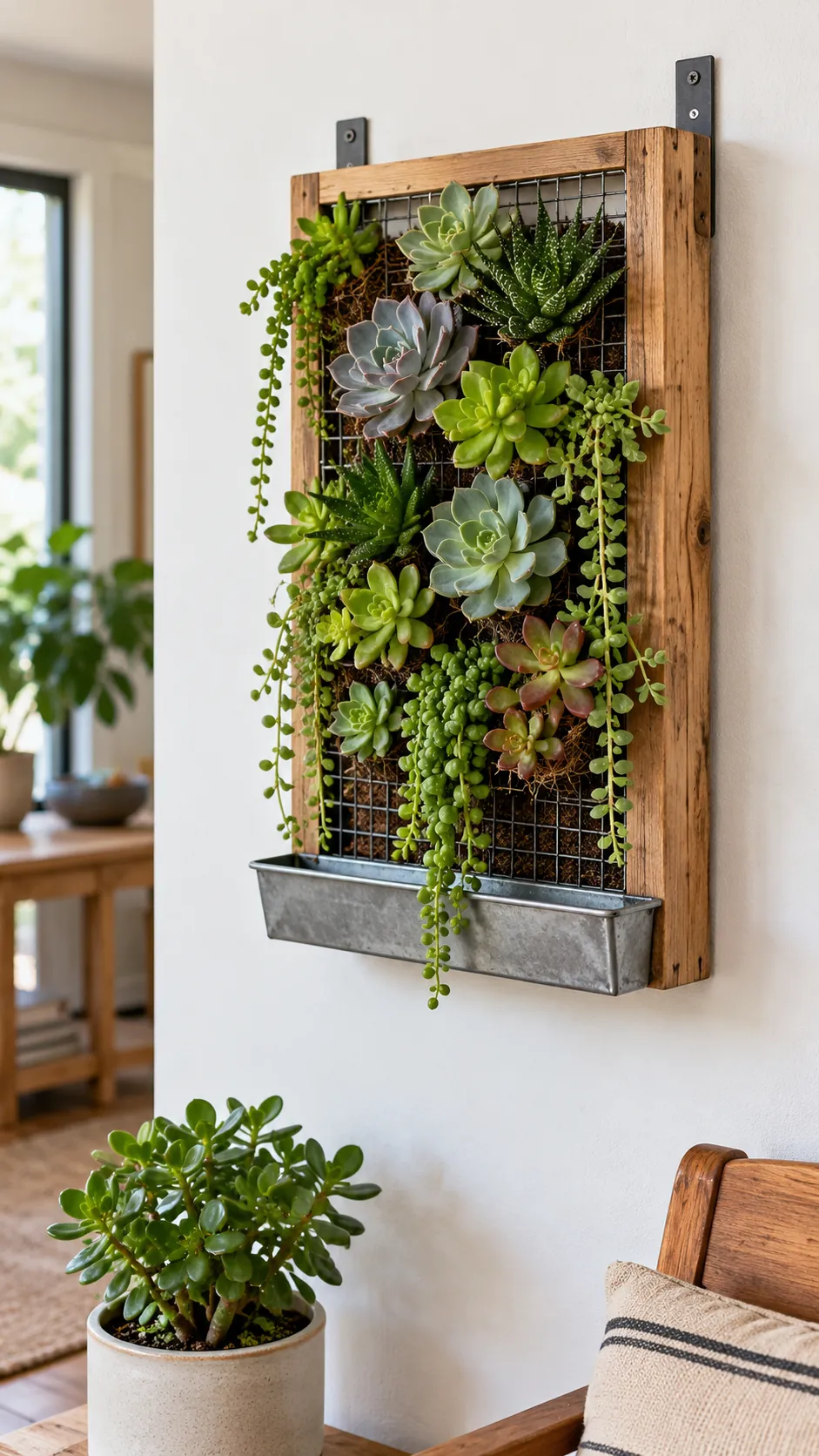 Succulent wall planter with discreet wall protection