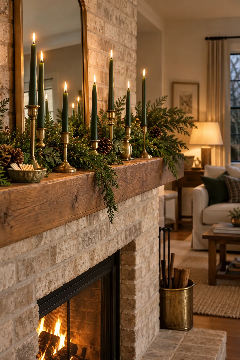 Forest Green Taper Rhythm Christmas mantel decorating idea