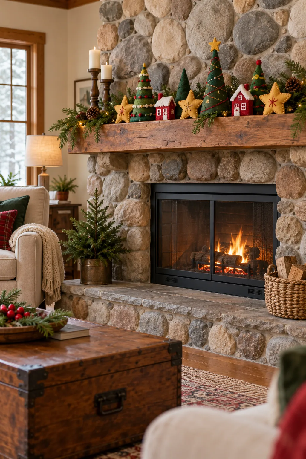 Children's Felt Ornament Mantel Christmas mantel decorating idea