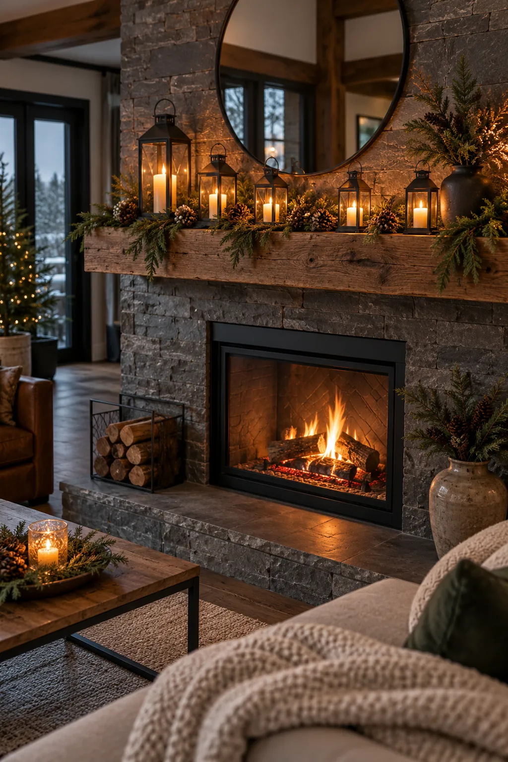 Tiny Lantern Lineup Christmas mantel decorating idea
