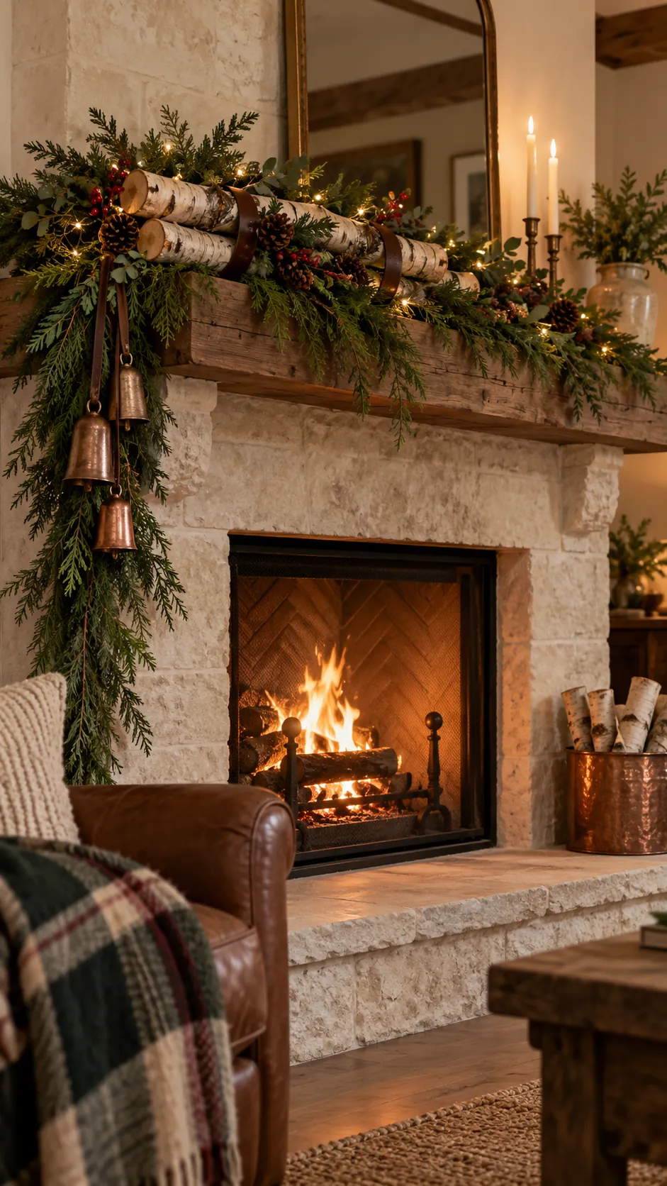 Birch Log Hearth Bundle rustic Christmas fireplace decor