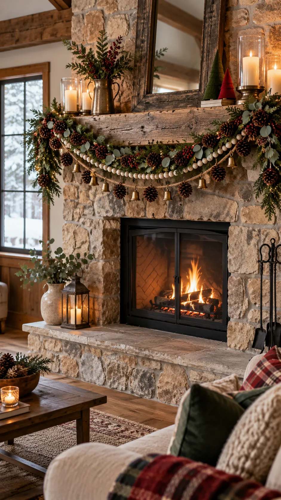 Pinecone Garland Layers rustic Christmas fireplace decor
