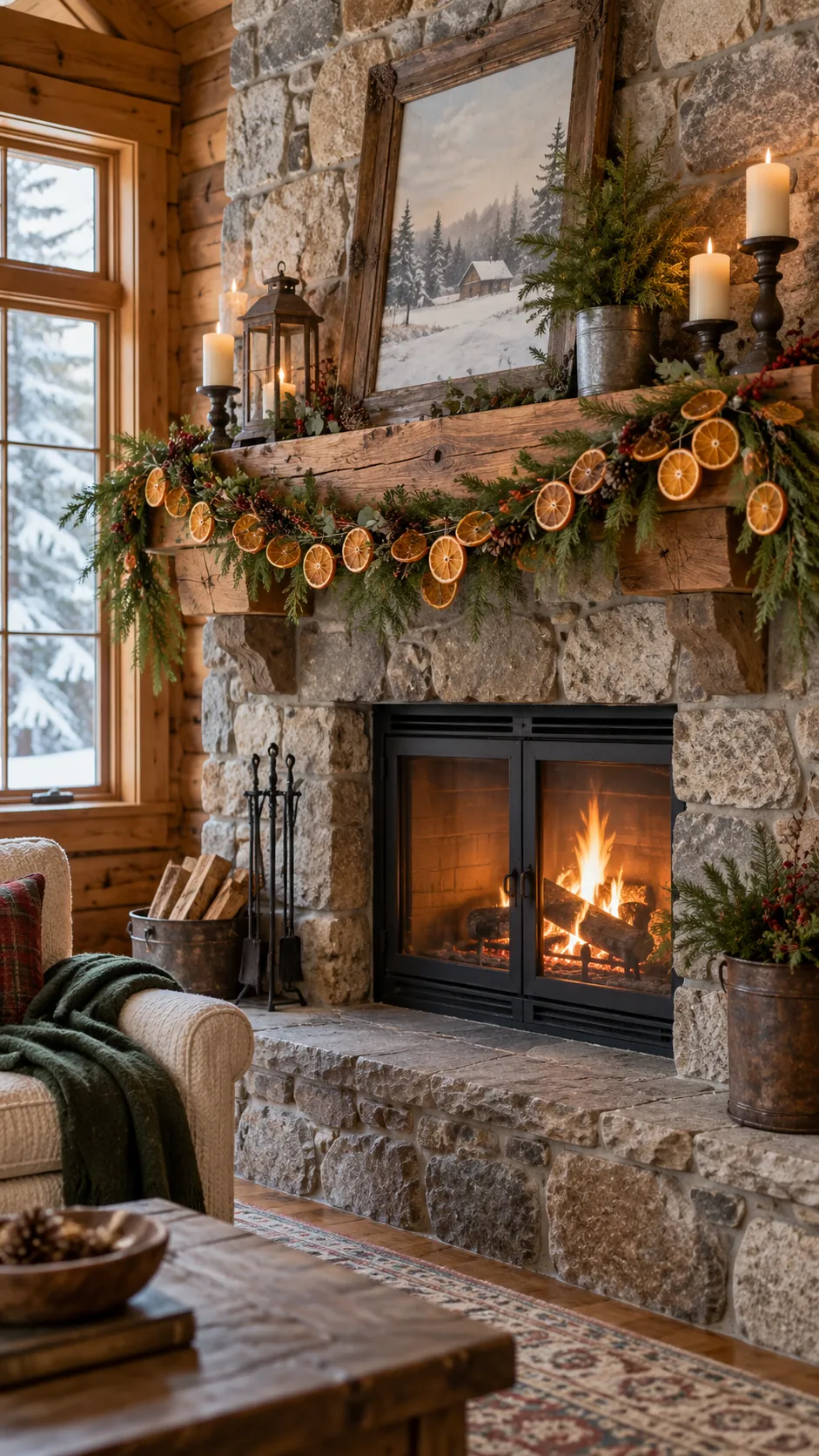 Dried Orange Farmhouse Garland rustic Christmas fireplace decor