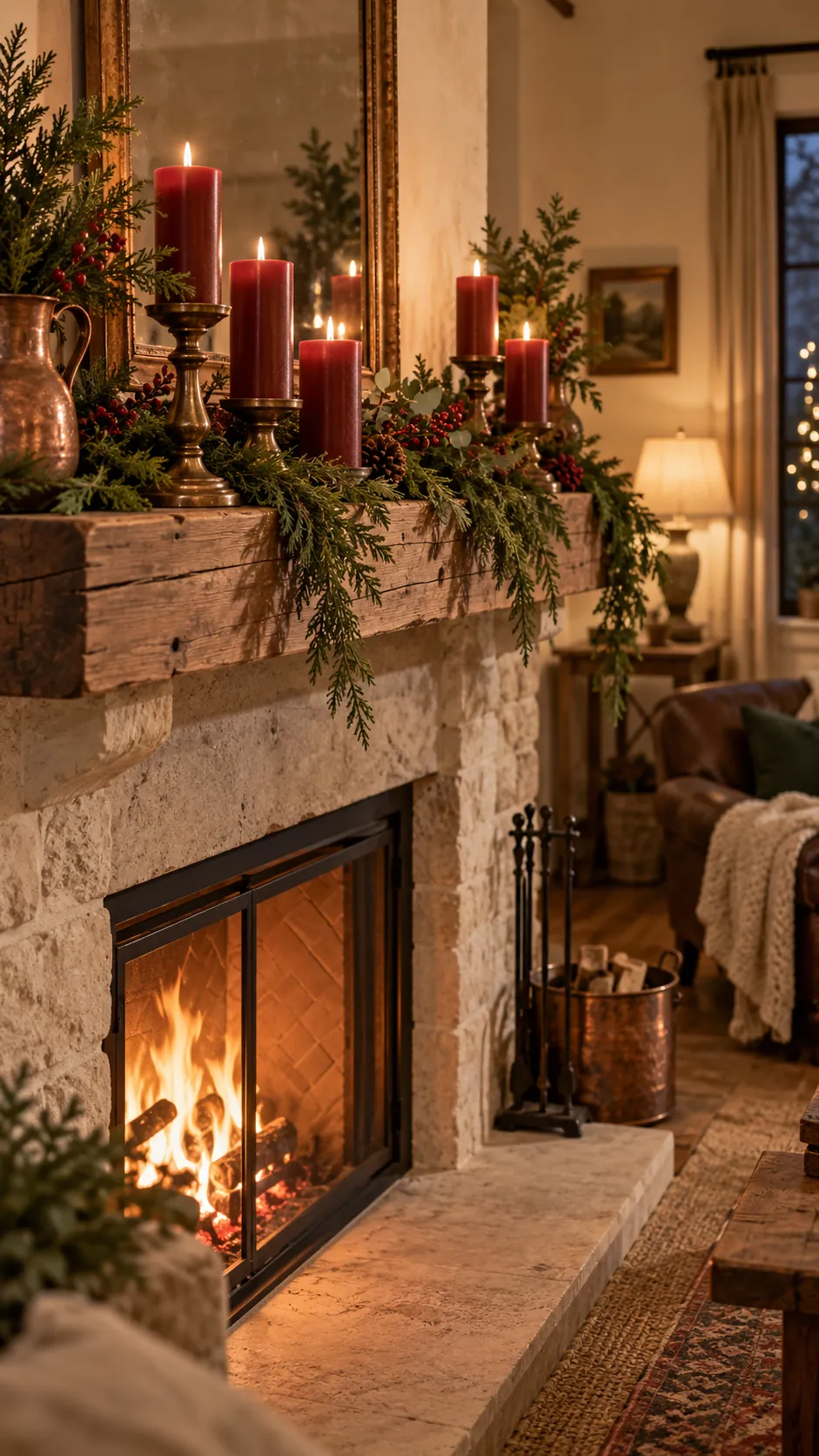 Barn Red Candle Group rustic Christmas fireplace decor