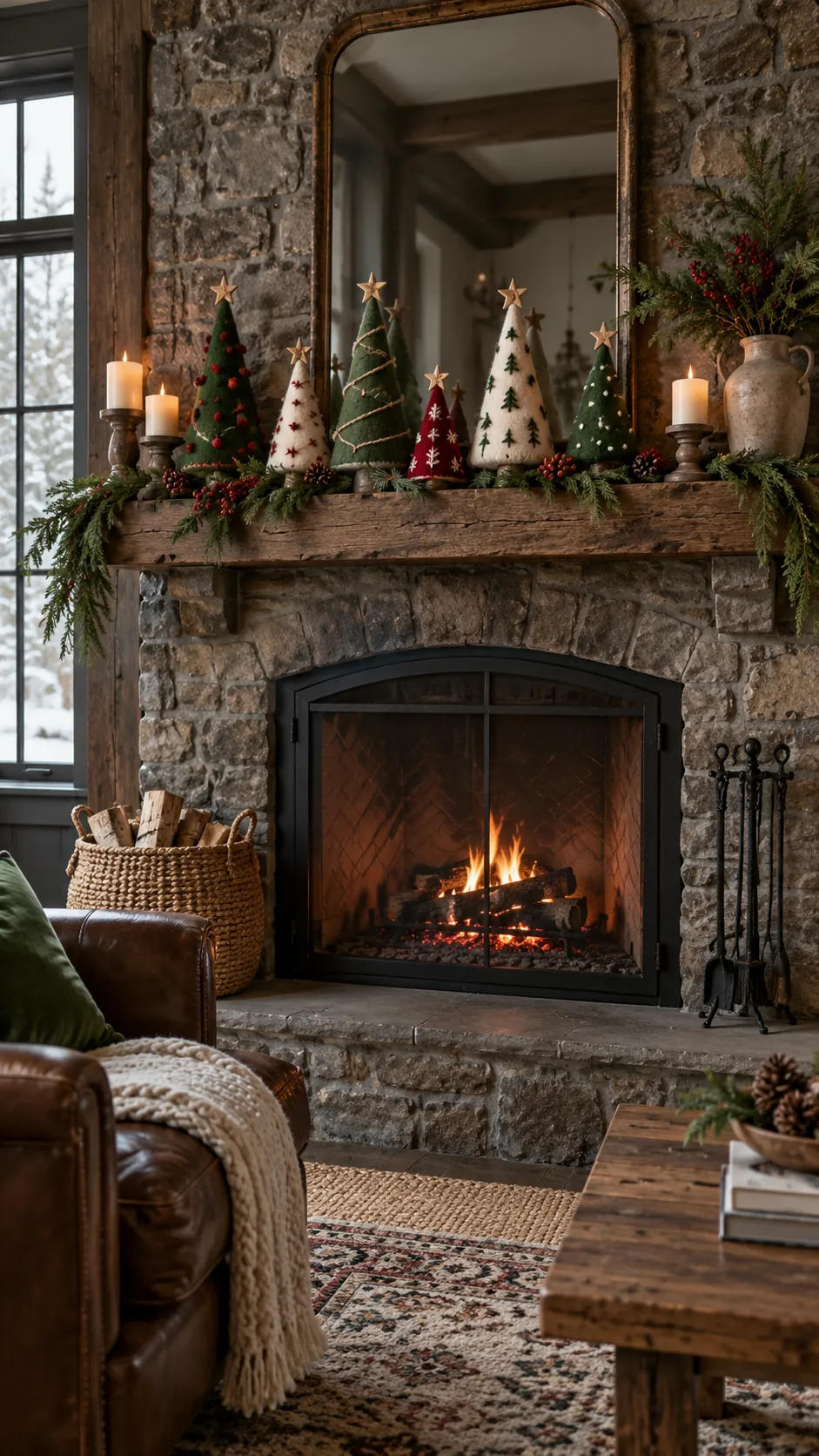 Wool Felt Tree Collection rustic Christmas fireplace decor