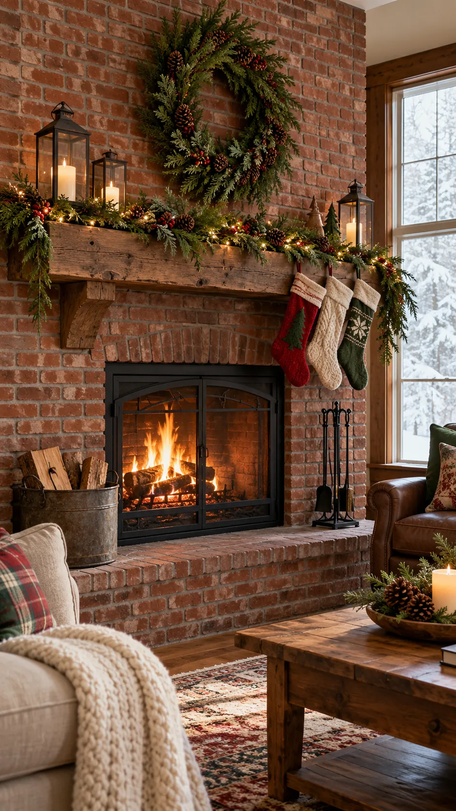 Quiet Rustic Fireplace Glow rustic Christmas fireplace decor