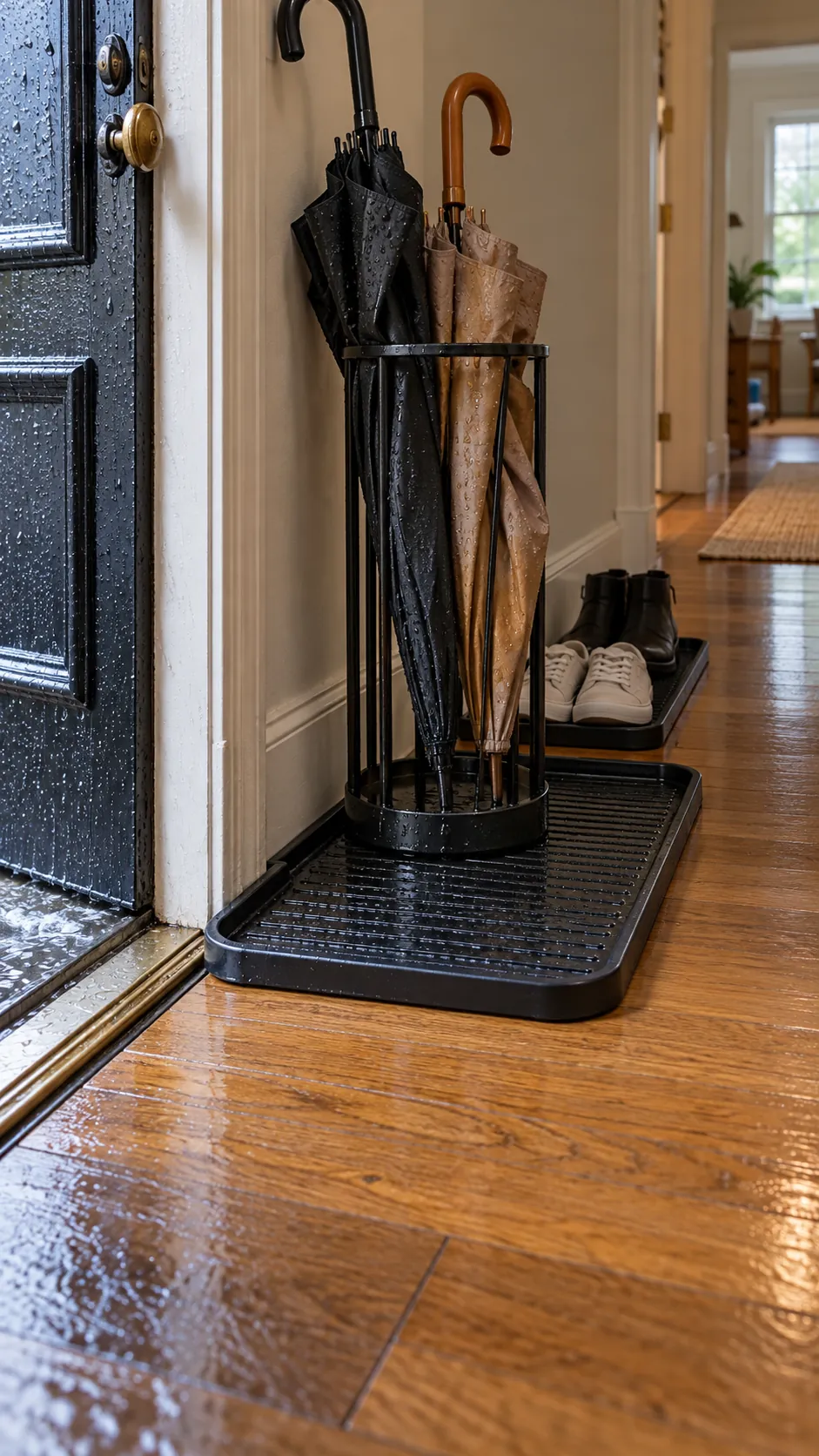 Protect the Floor Under the Stand in a small rainy day entryway