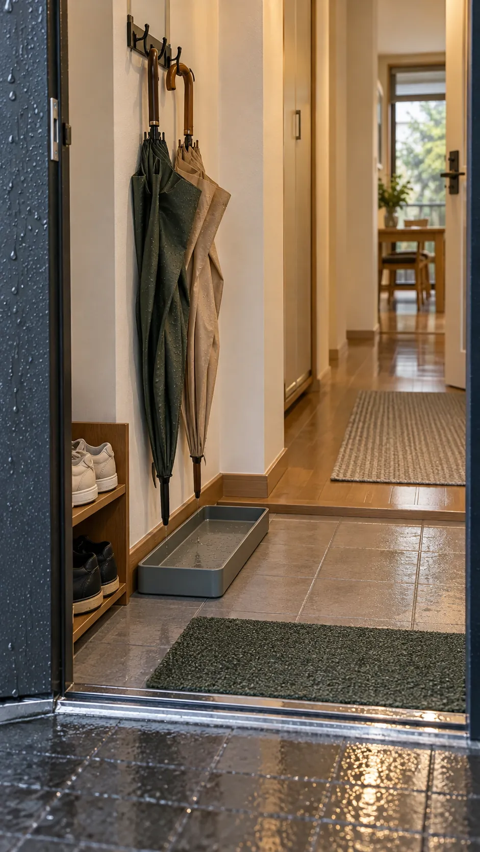 Reset the Rain Station After Use in a small rainy day entryway