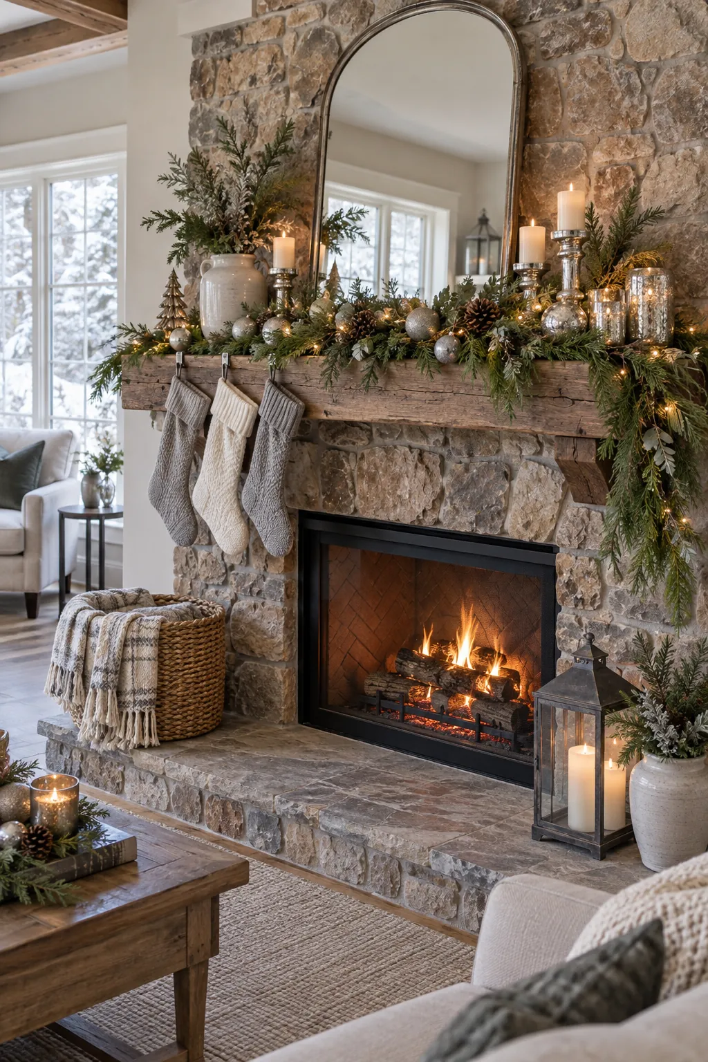 15 Christmas Mantle Decor With Mirror featured fireplace