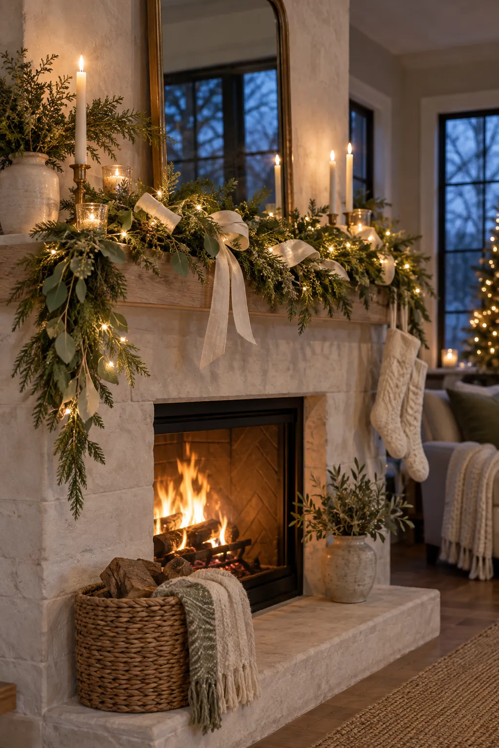 Choose a Soft Ivory Garland Christmas mantel decor