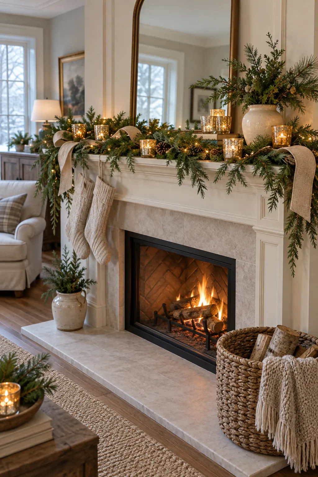 Use Mercury Glass Votives Christmas mantel decor