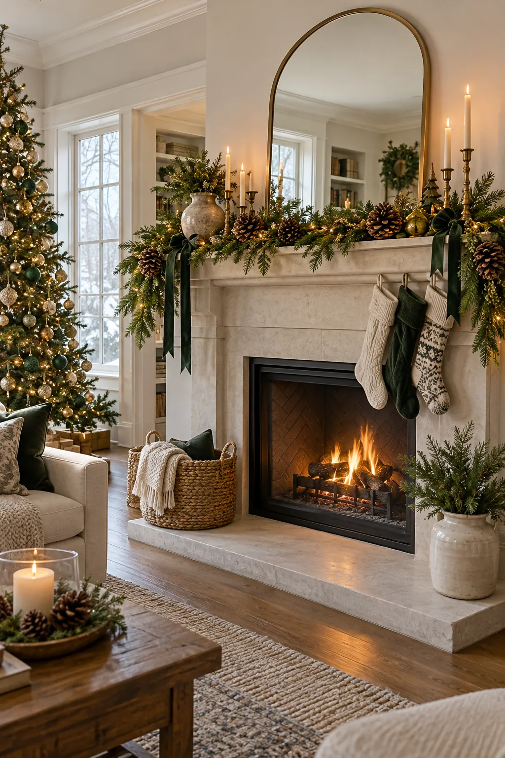 Try a Woodland Pinecone Story Christmas mantel decor