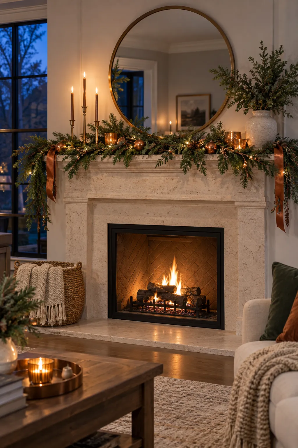Finish With a Restrained Evergreen Sweep Christmas mantel decor