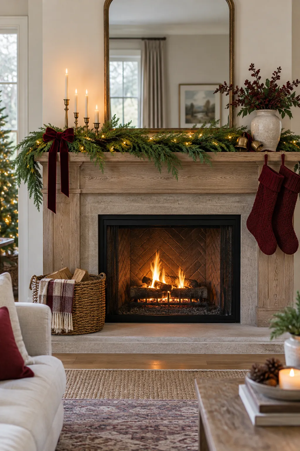 Lay a Single Cedar Garland Christmas mantel decor
