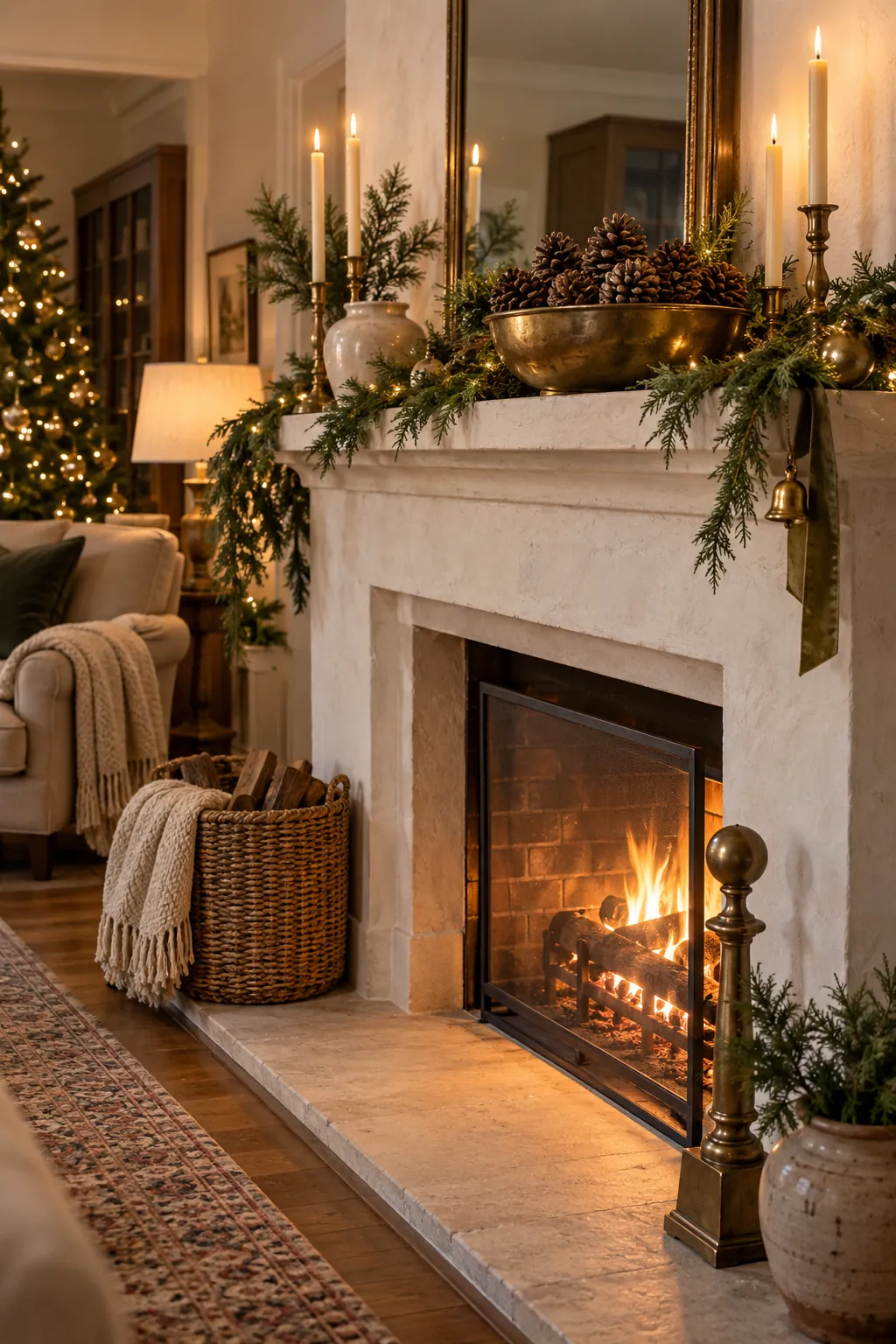 Display a Bowl of Pinecones Christmas mantel decor