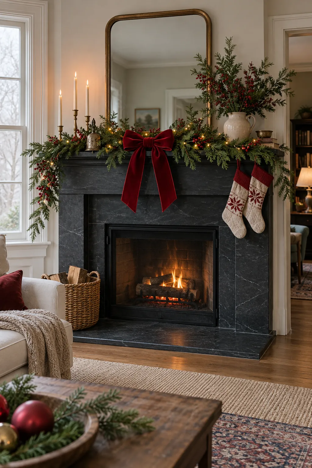 Tie One Wide Velvet Bow Christmas mantel decor