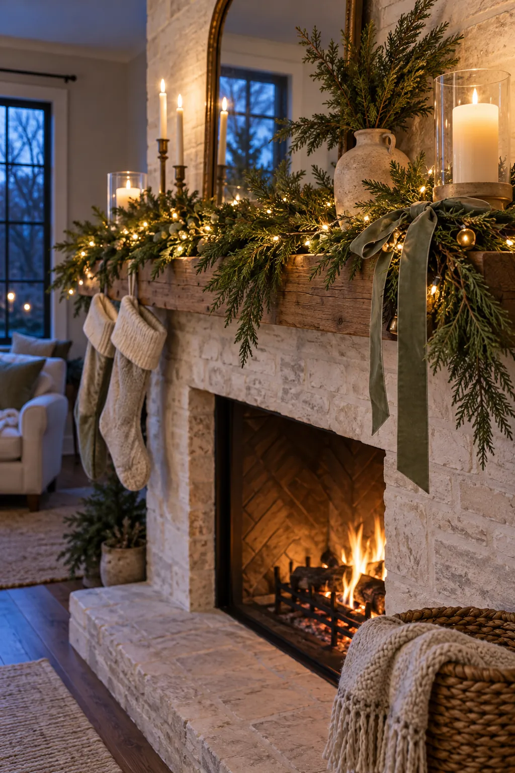 Use a Strand of Warm Lights Christmas mantel decor