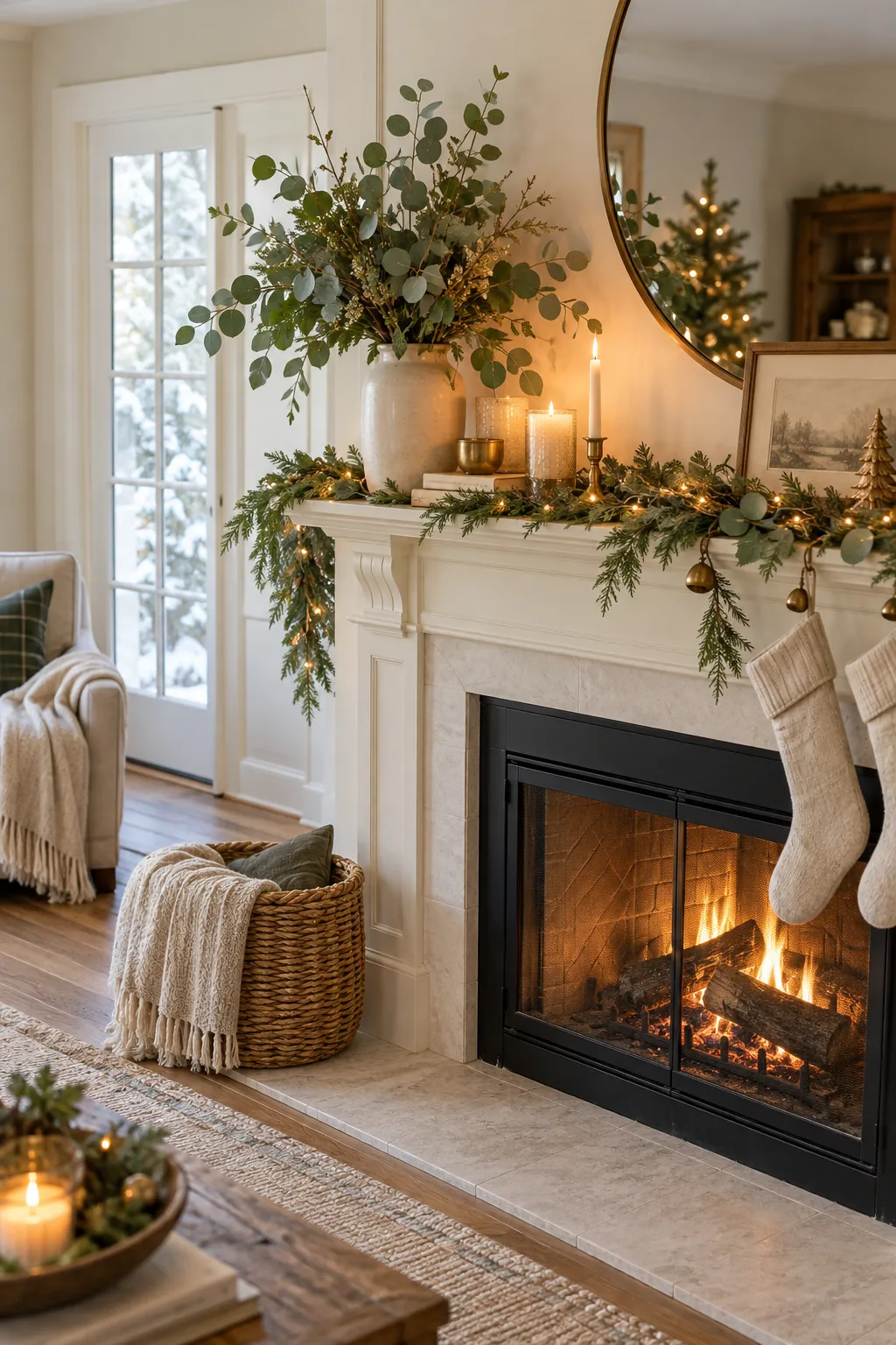 Arrange Eucalyptus in a Vase Christmas mantel decor