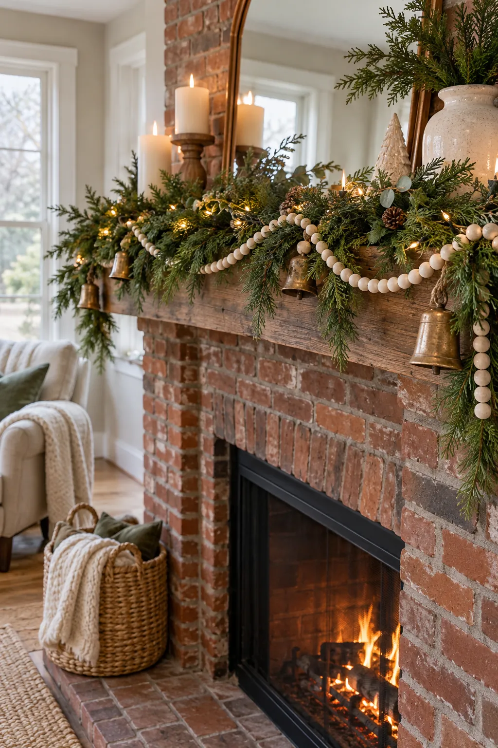 Drape a Beaded Wood Garland Christmas mantel decor