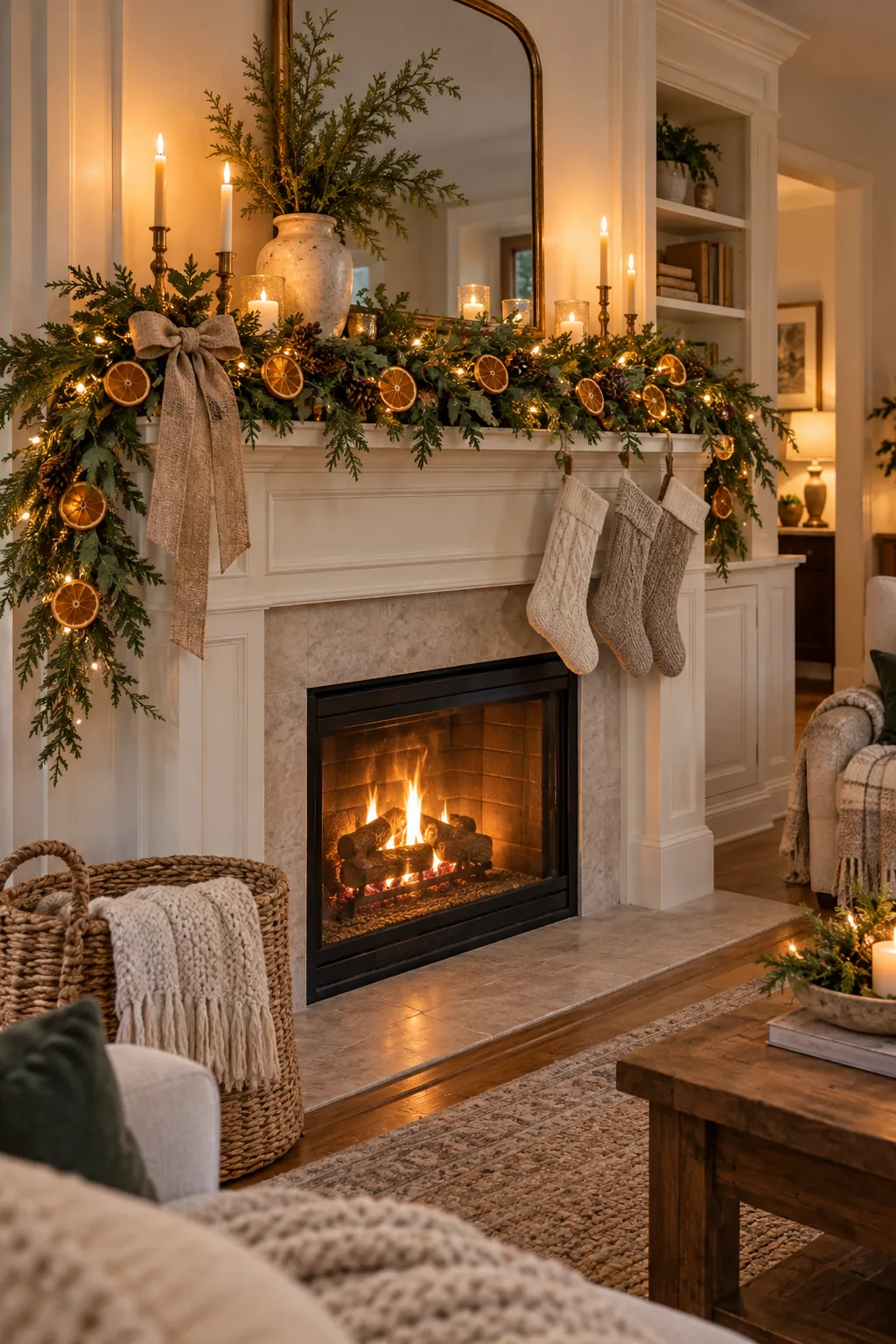 Add Dried Orange Slices Christmas mantel decor