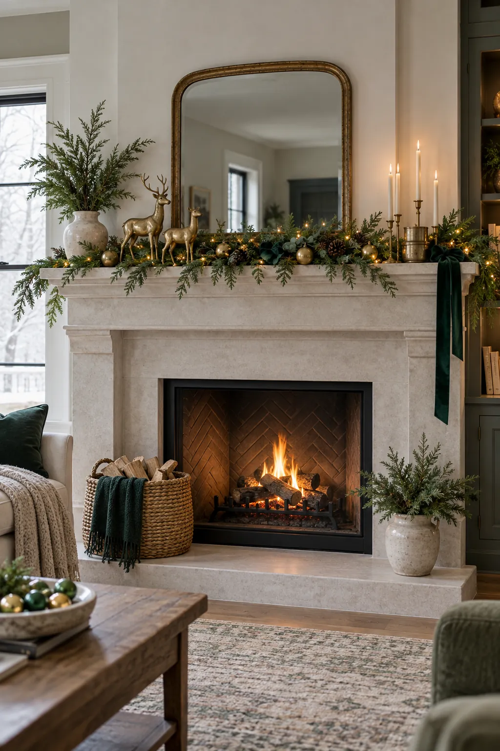 Set Out Simple Brass Deer Christmas mantel decor