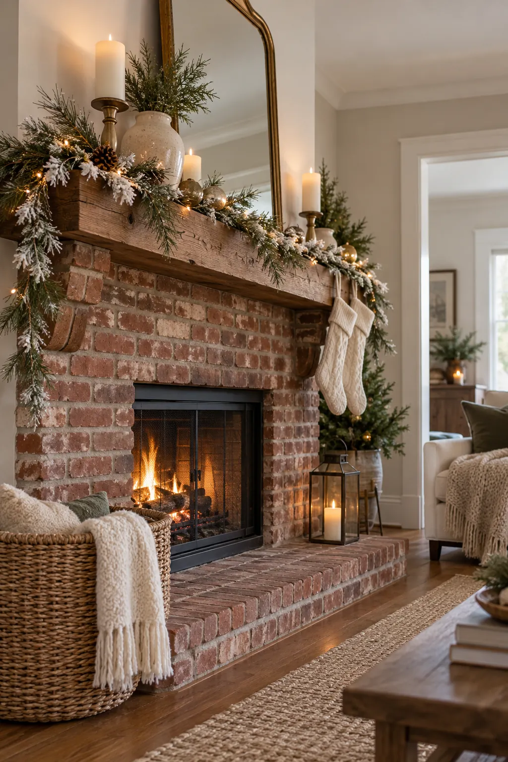 Choose a Sparse Snowy Garland Christmas mantel decor