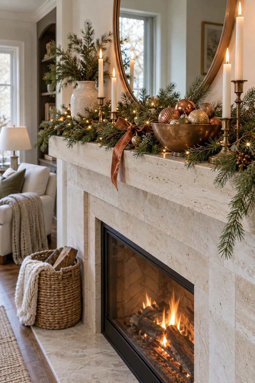 Add One Bowl of Ornaments Christmas mantel decor