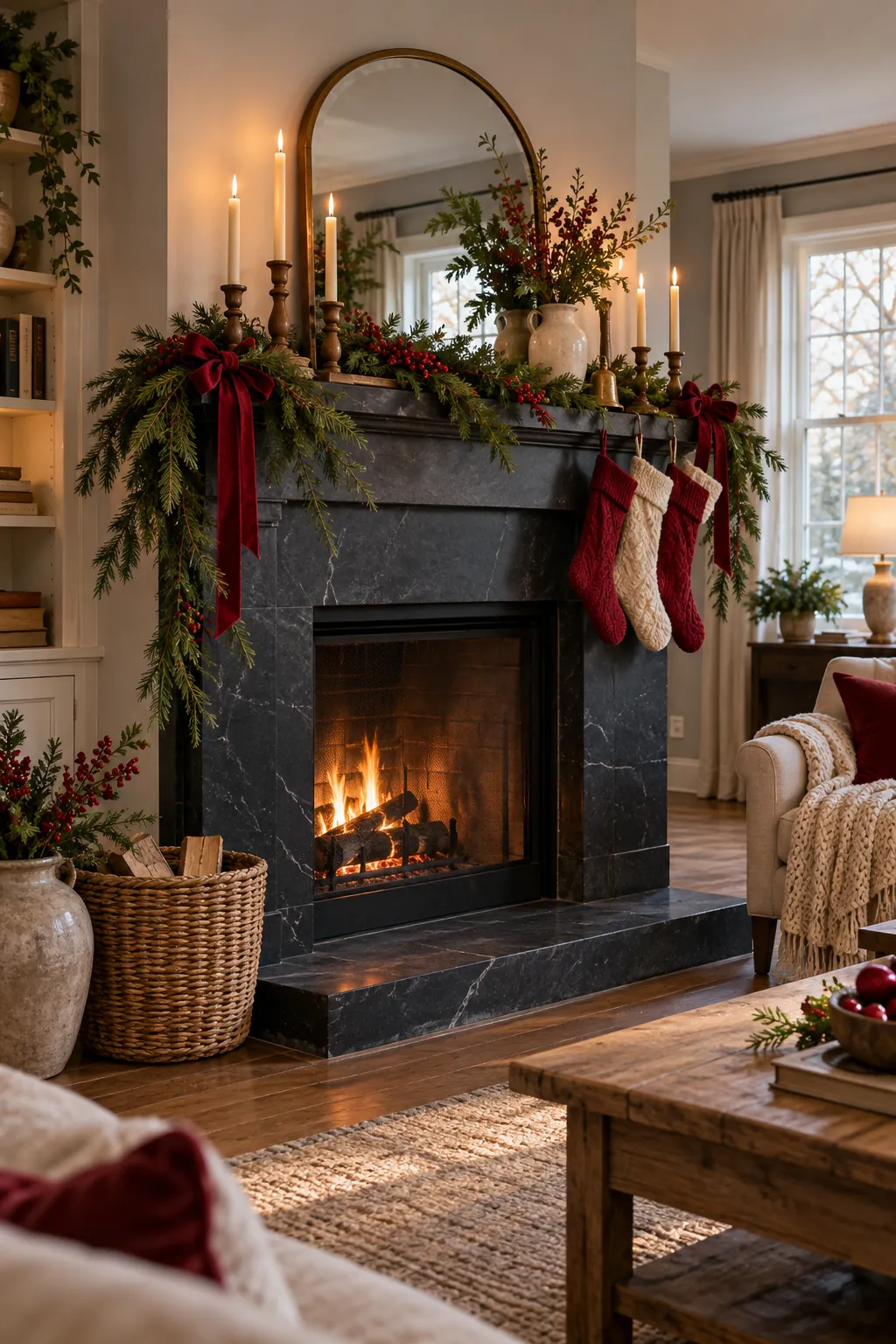 Use Taper Candles in Wood Holders Christmas mantel decor