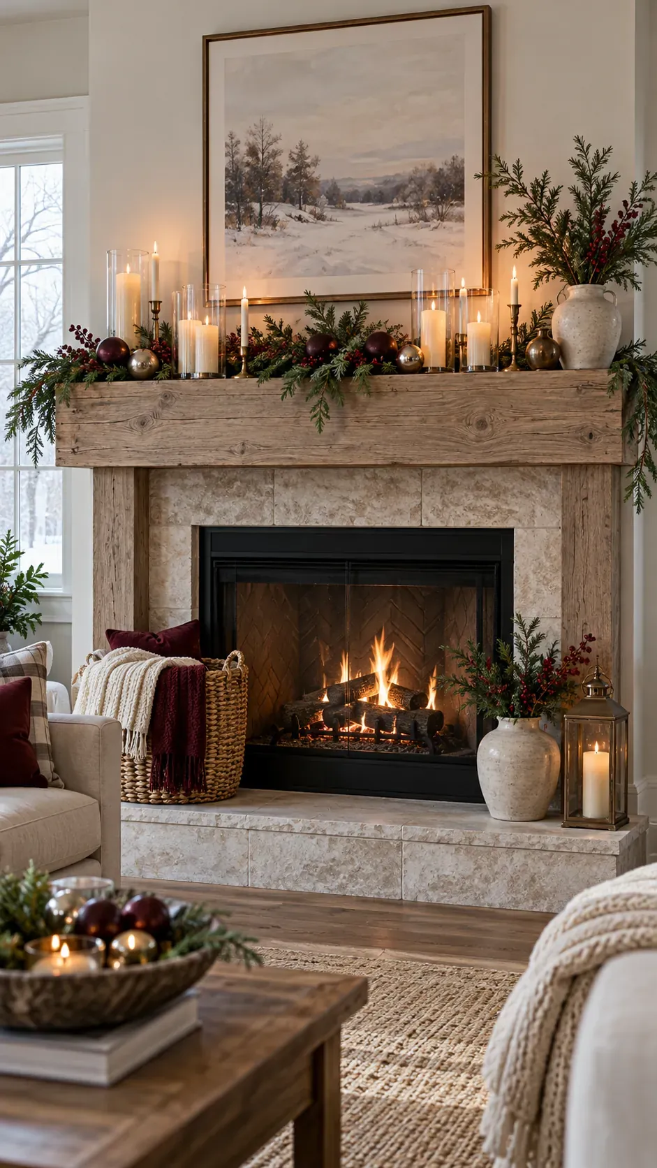 Cluster Candles Across the Shelf Christmas mantel decor