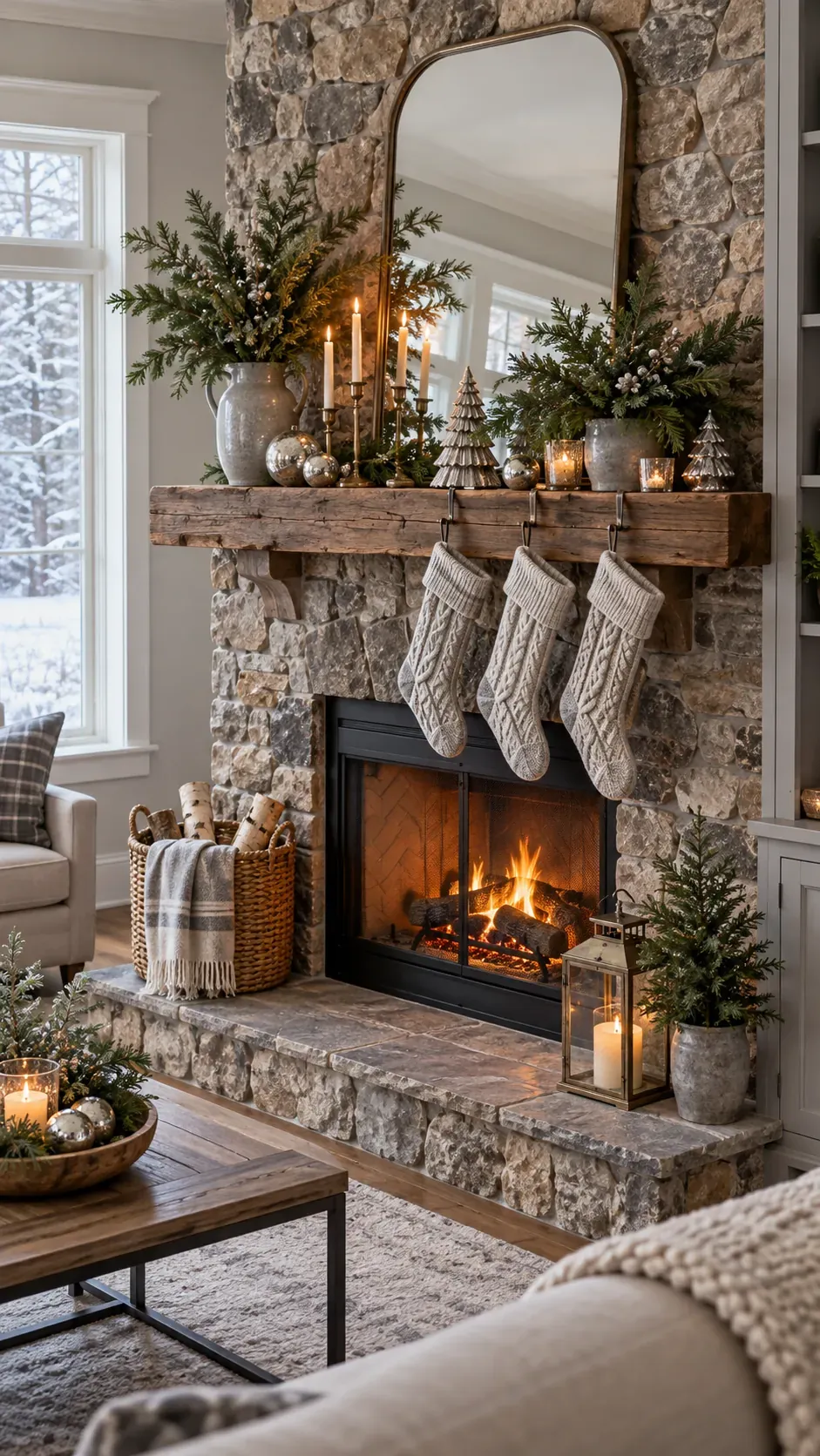 21 Simple Christmas Mantle Without Garland featured fireplace
