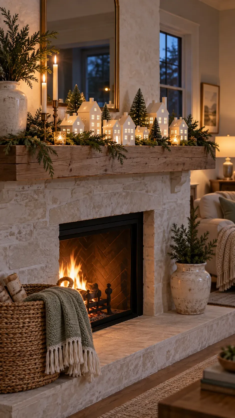 Group White Ceramic Houses Christmas mantel decor