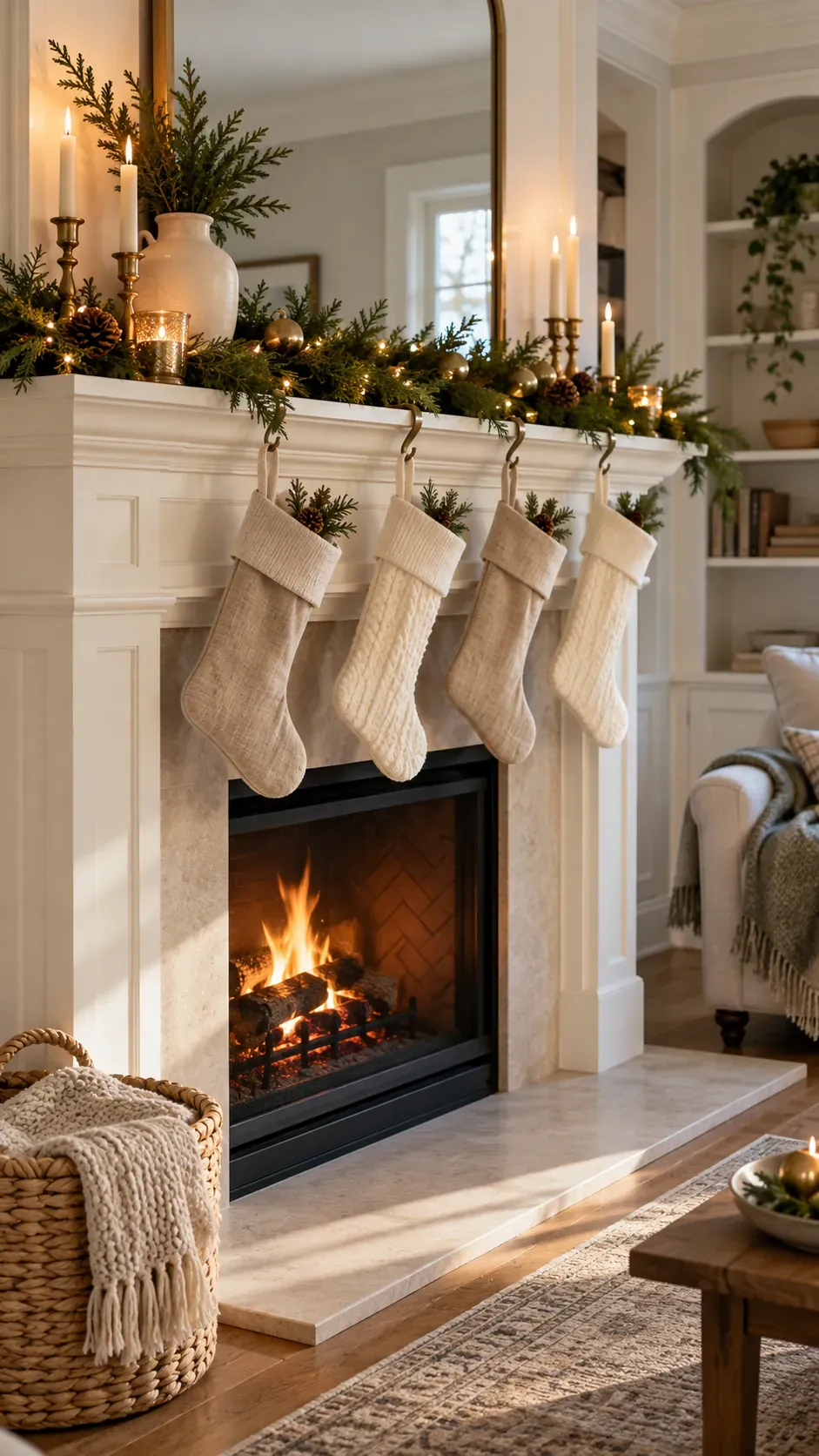 Add Stockings With Clean Spacing Christmas mantel decor