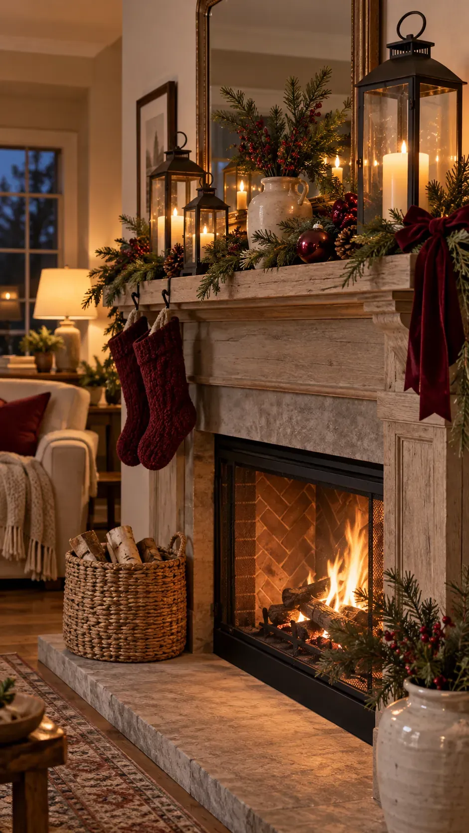 Use Lanterns at Different Heights Christmas mantel decor