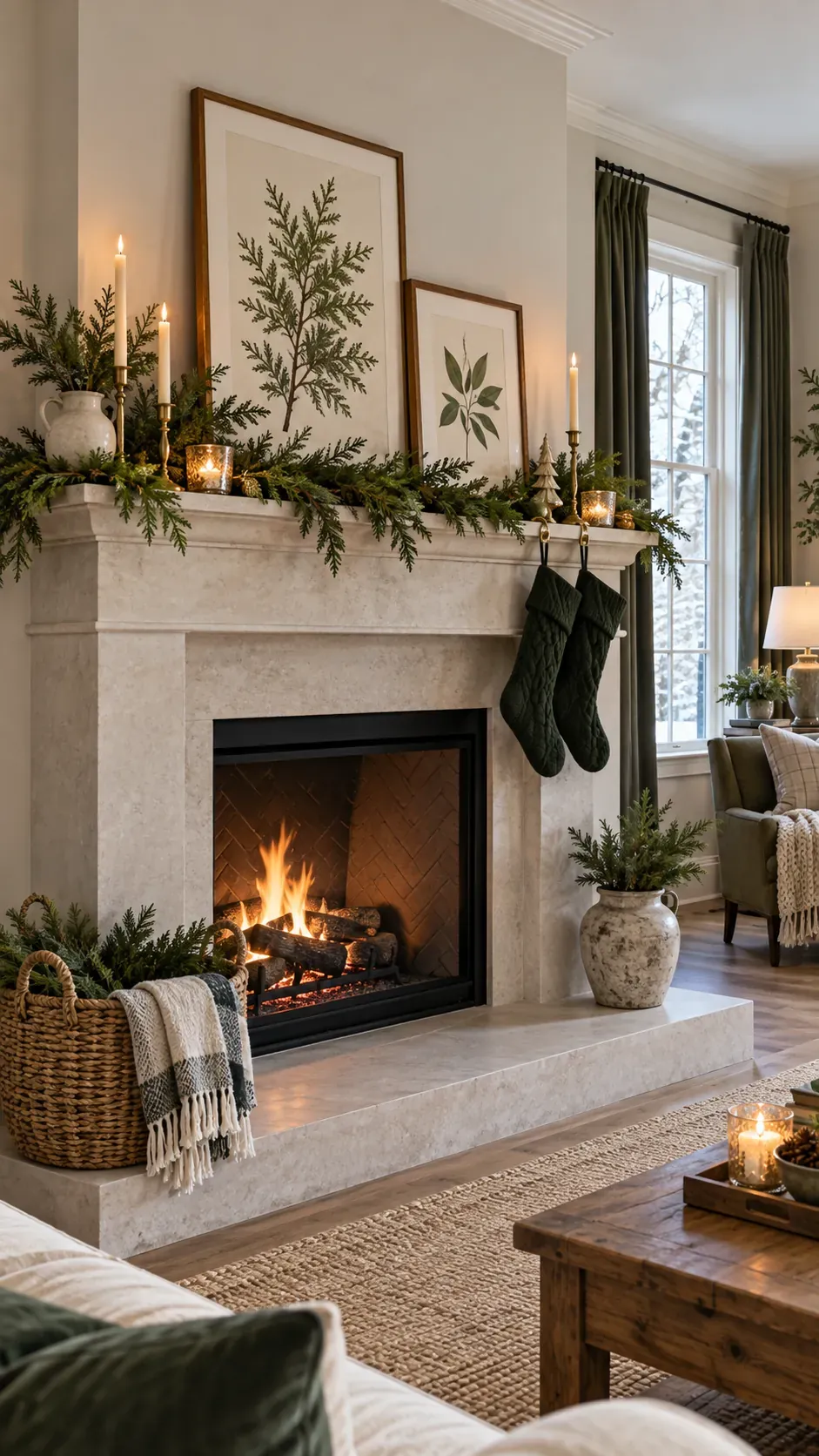 Arrange Framed Botanical Prints Christmas mantel decor