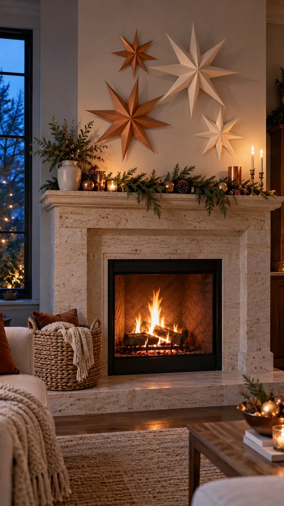 Add Paper Stars to the Wall Christmas mantel decor