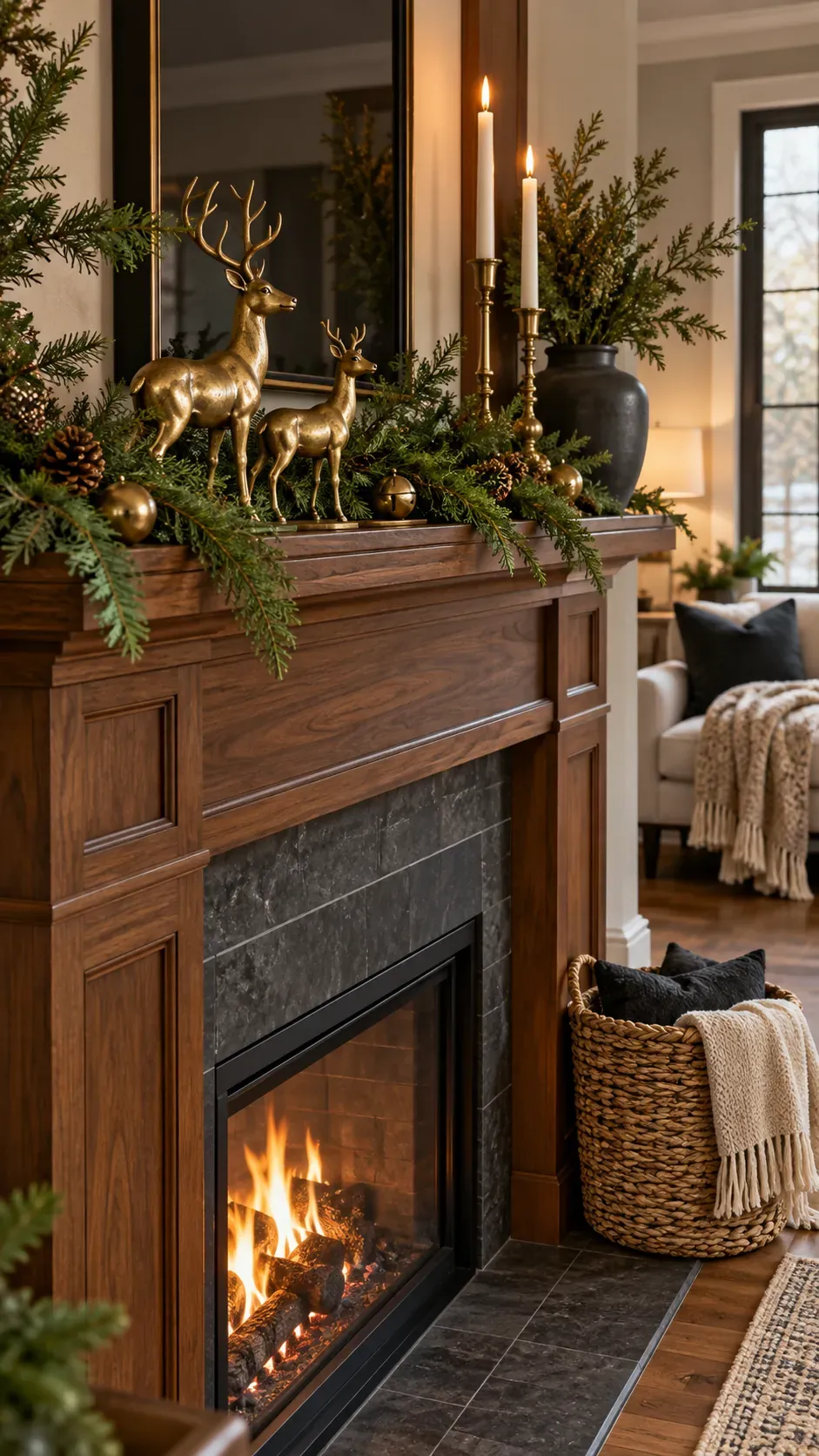Display Antique Brass Deer Christmas mantel decor