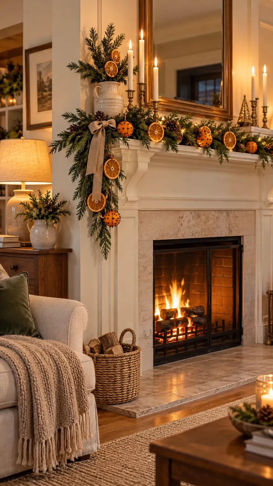 Arrange Dried Oranges and Cloves Christmas mantel decor