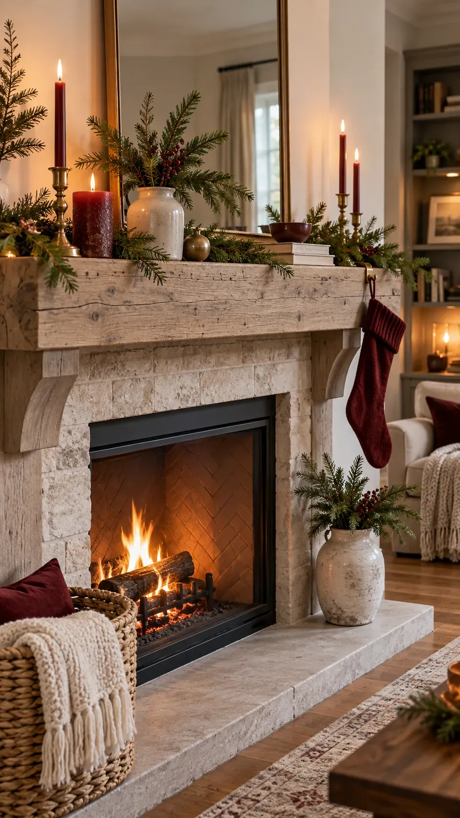 Finish With Sparse Evergreen Cuttings Christmas mantel decor