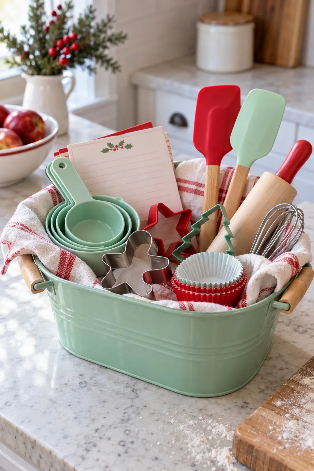 Baking Helper Basket arranged as a Christmas gift basket for kids