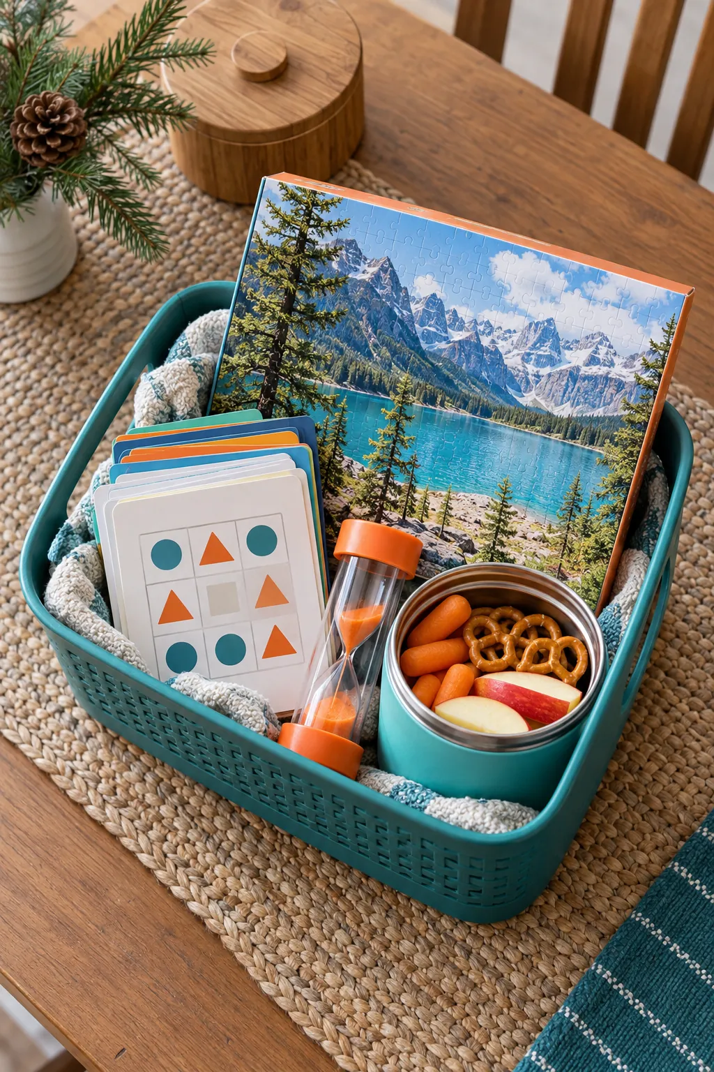 Puzzle Break Basket arranged as a Christmas gift basket for kids
