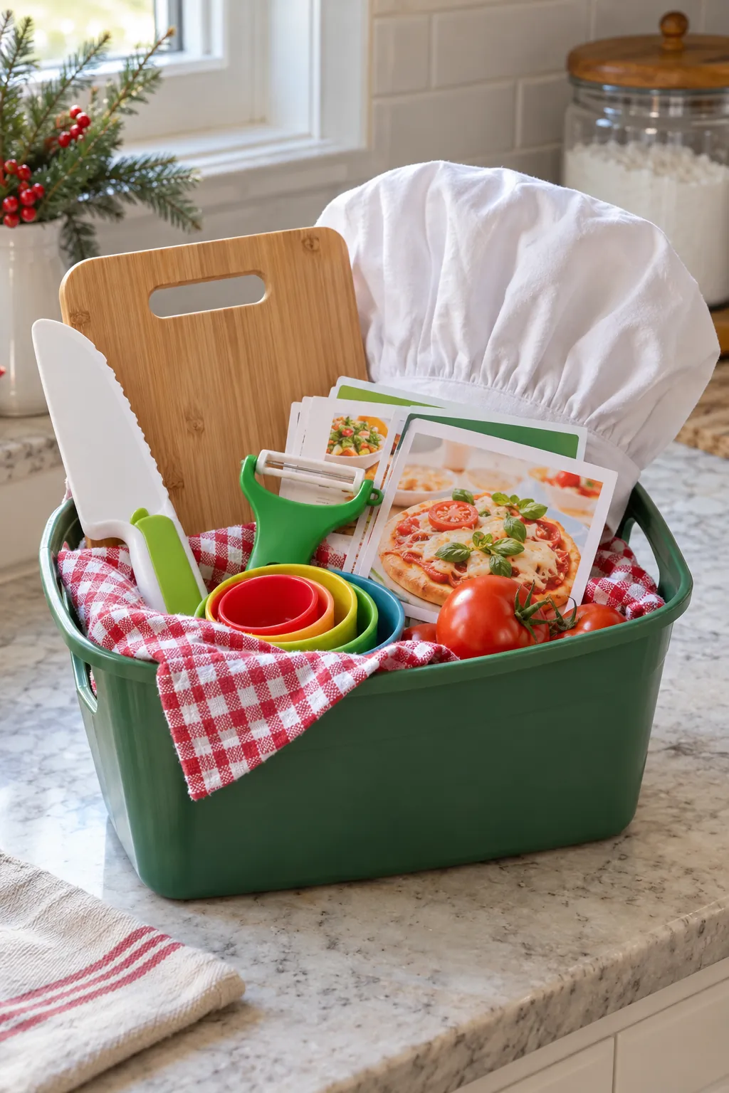 Junior Chef Basket arranged as a Christmas gift basket for kids