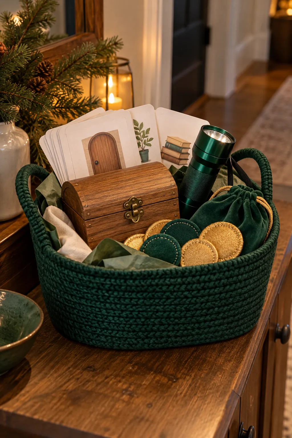 Treasure Hunt Basket arranged as a Christmas gift basket for kids