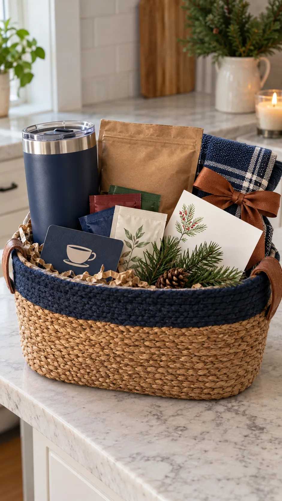 Favorite Cafe Basket arranged as a teacher Christmas gift basket