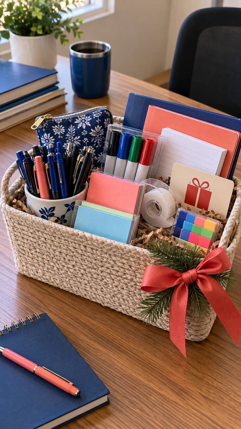 Classroom Supply Basket arranged as a teacher Christmas gift basket