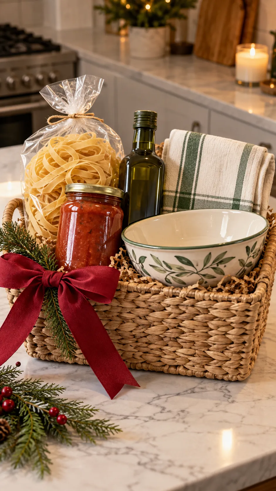 Italian Dinner Basket arranged as a teacher Christmas gift basket