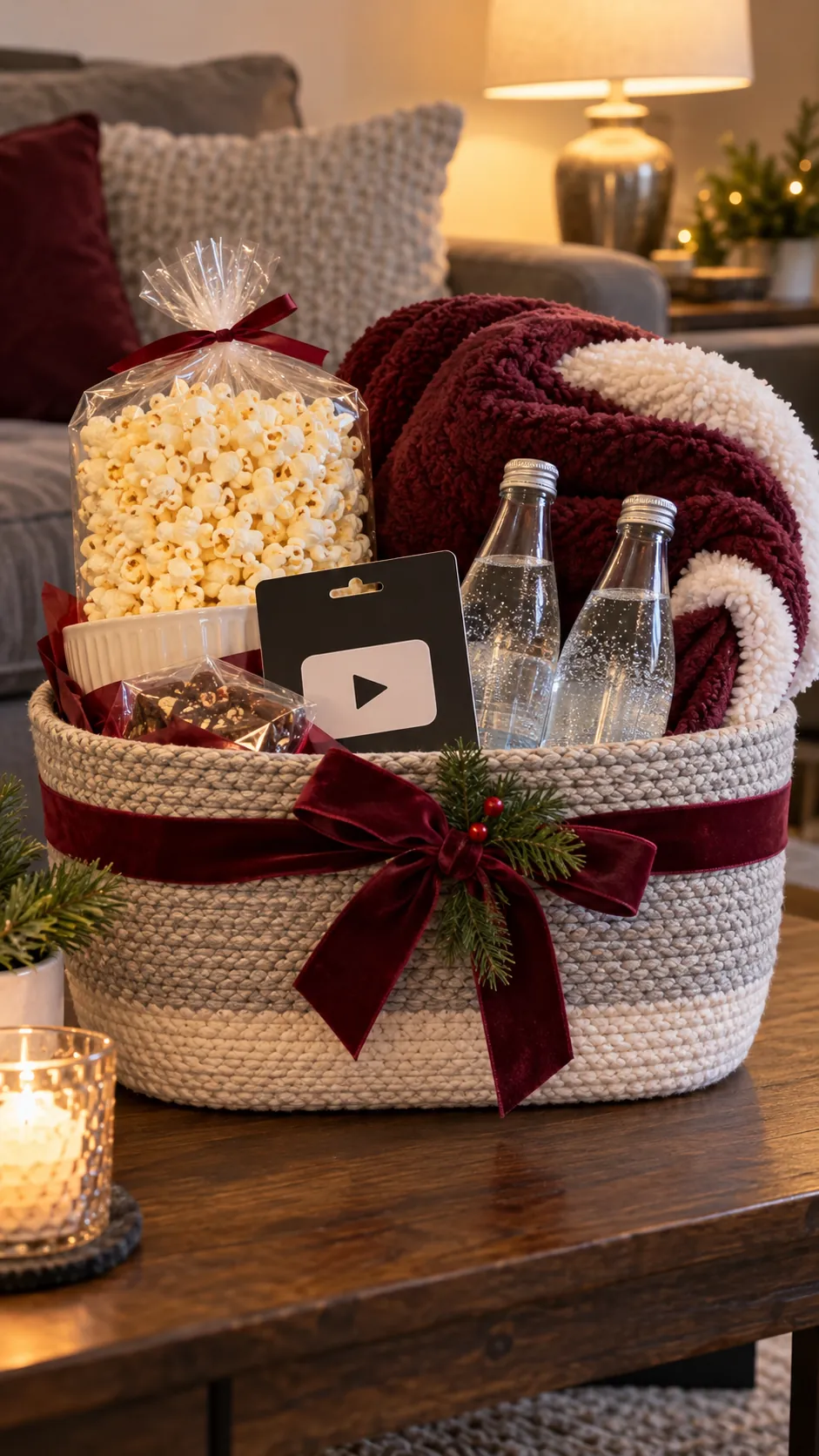 Movie Evening Basket arranged as a teacher Christmas gift basket