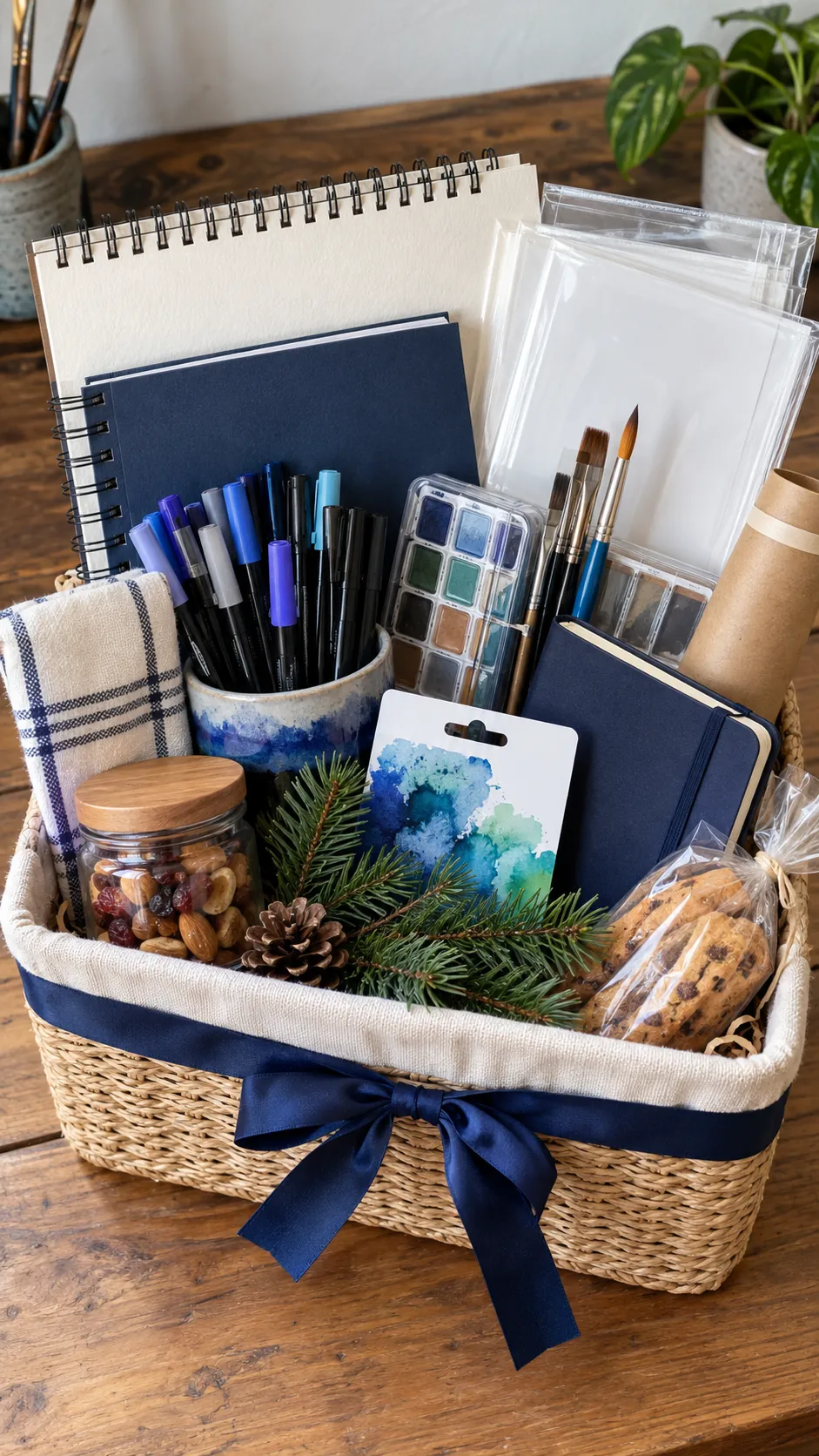 Art Teacher Basket arranged as a teacher Christmas gift basket